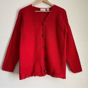 Vintage Mixit knitted button down cardigan, red, M